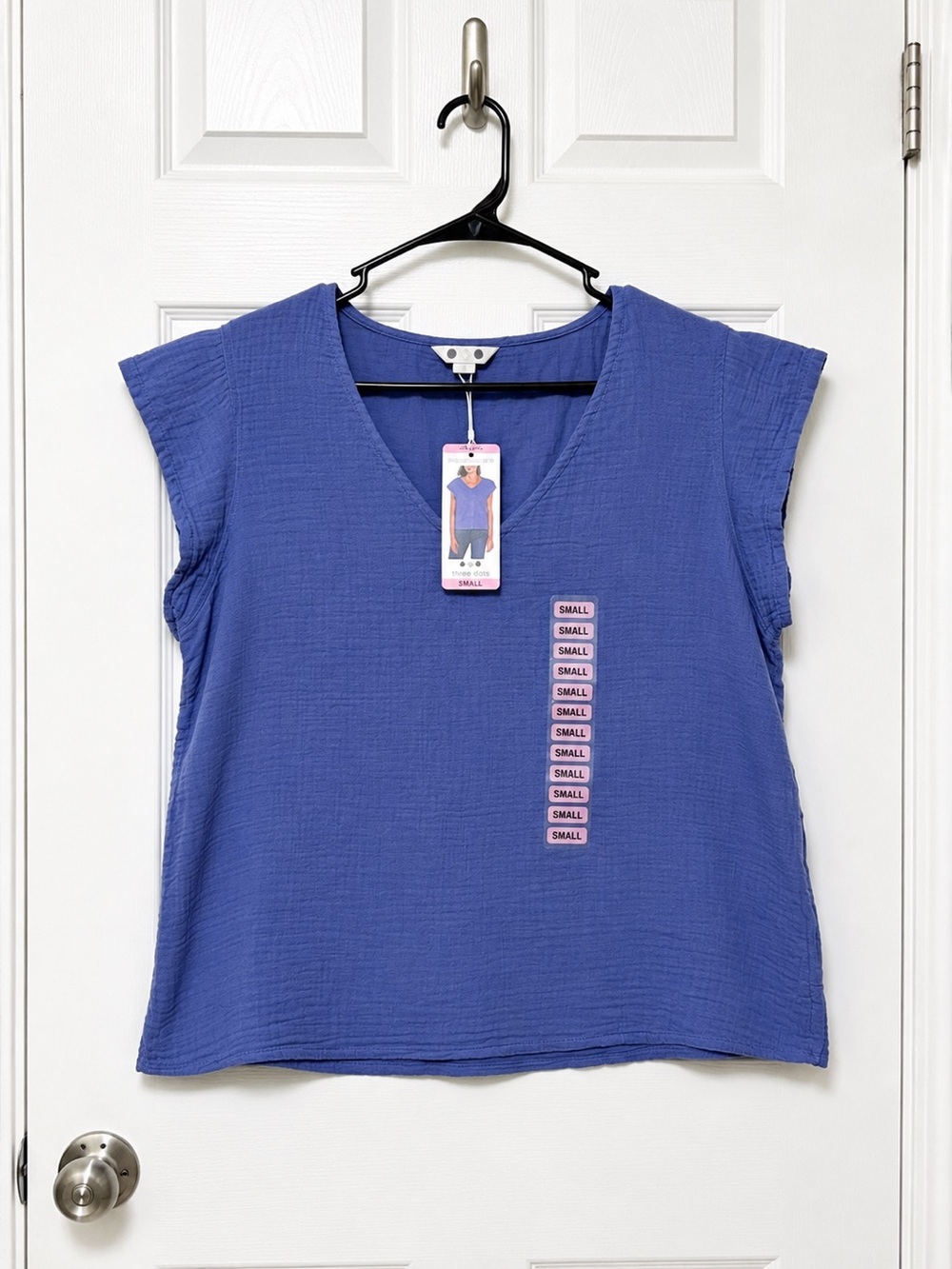 Three Dots Periwinkle Double Gauze Flutter Sleeve Top Size S NWT $138 MSRP
